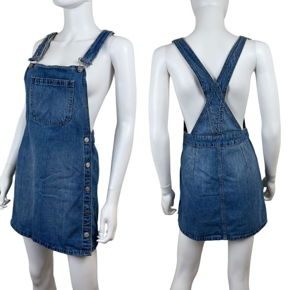 Free People Womens Size 2 Louise Cotton Denim Bib Skirtall Overall Jean Dress